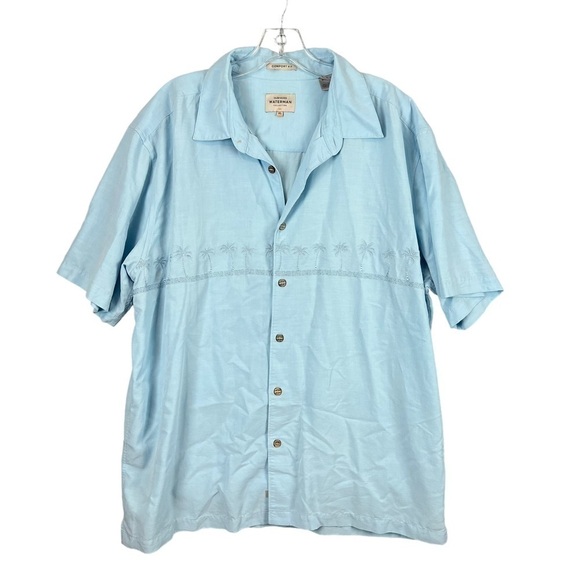 Quiksilver Men's Tahiti Palm Tree Button Up Collared Shirt Dusk Blue XL - Picture 1 of 9